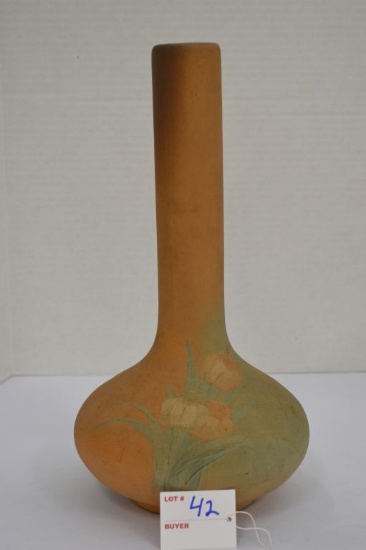 Owens- Art Pottery Hand Printed Matt Utopian, Floral #1068 Marked 13"