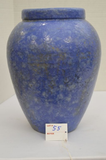Larger Blue Mottled Glaze Matt Glaze Pot Unmarked 12" - Crack on Top Rim