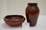 Unmarked Roseville 6x3in Brown Topeo, 1934s Bowl Has Crack, Unmarked Rosevi