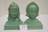 Roseville USA 71-B 7in Green Burmese Bust- Bookend, Roseville USA 81-B 7in