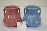 Roseville- 2 Pieces - Blue Vase w/ Handles 4 1/4