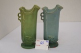 Weller- 2 Pc. 1 Blue, 1 Green (Has A on Bottom) Marked, Oak Leaf Pattern w/