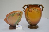 Roseville- 2 Piece small vase- 272.6, Borwn Pinecone Lg-Damaged/Lip #844-8