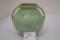 Unmarked Bulbous Green Crackling Finish Glaze Vase, Double Handle 5 1/2 in