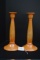 Pair of Weller Orange Luster Bud Vase/Candlestick w/ Paper Labels, 12 in.