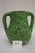 Unmarked Matte Green Vase, Double Handle, 7 x 6 in.