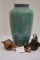 Unmarked Teal Lamp Vase w/ Handware, 12 x 6 in.