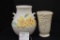 Unmarked Flower Vase Cream Colored w/ Flowers, 5 in. - Crack Inside; Weller