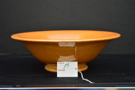 Weller Orange Luster Bowl/Dish w/ Paper Label, 11 x 5 in.