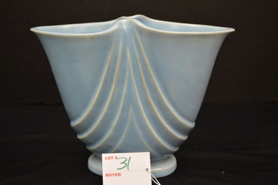 Weller "Softone" Blue Vase, 9 x 7 in., chip on base
