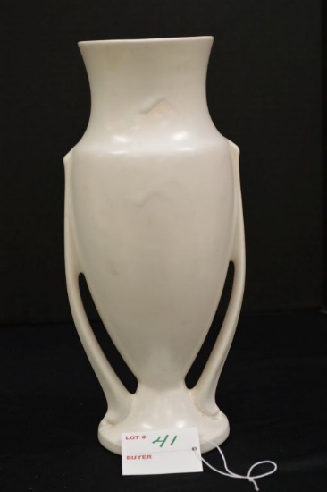 Roseville White Vase, Double Handle w/ Some Crackling, #740-10"