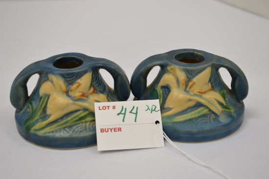Roseville USA Lily Flower Candle Holders, #1162-2" - One w/ Chigger