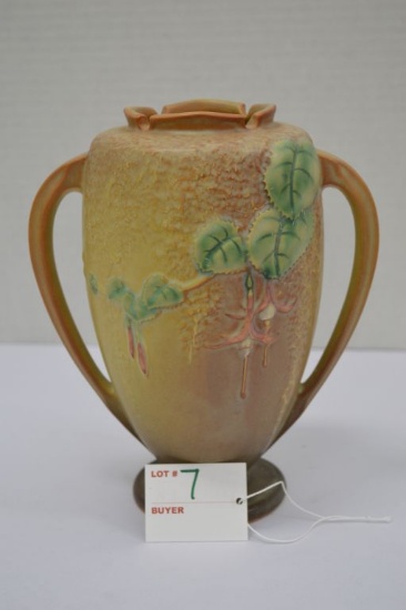 Unmarked "Roseville"? "Fuchsia" Vase, Double Handled, 8 in.