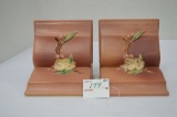 Pair of Roseville Apple Blossom Bookends, #359, 5 x 4 in. - Has Crackling
