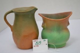 Weller Pottery Art Vase, 5 x 4 1/2 in.; Unmarked Art Pottery Pitcher