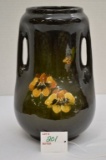 Unmarked Rozane Style Vase w/ Pansy Flowers, Double Handled, 10 1/2 x 6 1/2