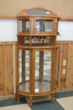 Beautiful 2 Tier Claw Footed Curved Front Lighted Display Cabinet w/ Rope Column Detail, Etched