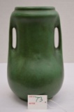 Unmarked Matte Green Vase, Double Handle, 10 1/2 x 6 in.