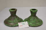 Pair of Weller Handmade Candlestick, #29, #12 and a Bud Vase, 3 x 4 in. - O