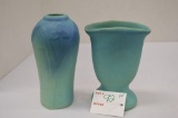Pair of VanBriggle Vases: 1 - Blue w/ Flowers, 5 1/2 in. - Some Crackling;