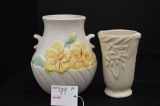 Unmarked Flower Vase Cream Colored w/ Flowers, 5 in. - Crack Inside; Weller