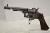 French Pin Fire Revolver, 7 mm, Engraved Frame and Cylinder, Checkered Waln