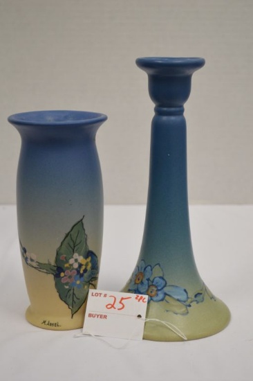 Pair Weller-Pieces: 1-Vase Hudson Ovoid Body and Glazing Rim, Artist Signed