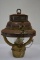 Hanging Oil Lamp w/ Brass Base, Metal Outside Shade w/ Porcelain Reflective