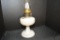 Venetian White Moonstone Aladdin Model A, Oil Lamp w/ Chimney and Cover