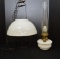 Hanging Oil Lamp Bracket w/ White Shade Aladdin Model B Oil Base and Chimne