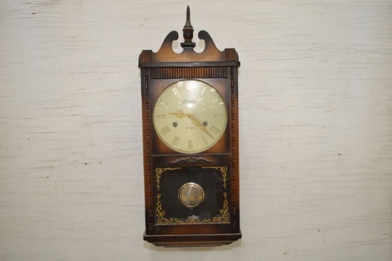 Linden Wall Clock w/ Top Fineal, Pendulum and Key Wind, 31 Day Clock, 19 x