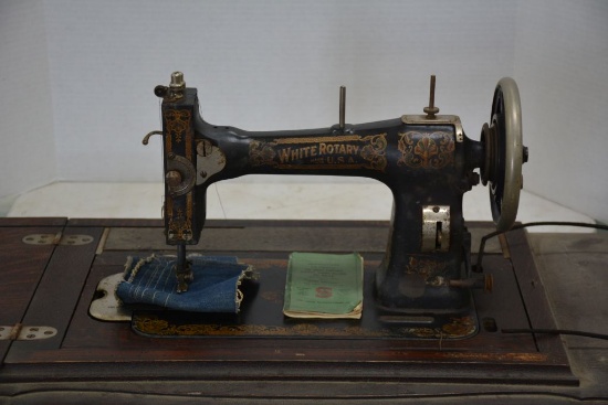 Vintage White Rotary Sewing Machine in Cabinet, #FR2684552, Has Original In