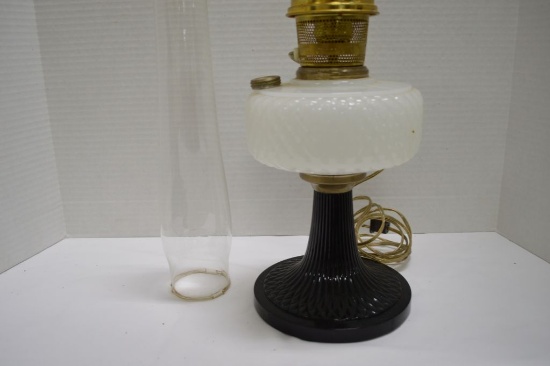 Electrified Diamond Quill White Font w/ Black Amethyst Stem Lamp w/ Chimney