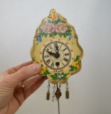 German Made Key Wind Wall Clock, Handpainted, Has Pendulum, 5 1/2
