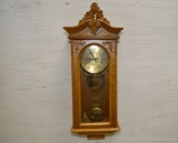Oak Framed Wall Clock w/ Pendulum and Key, 29