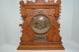 Oak Front Mantel Clock, Key Wind, Tin Face, Have Key and Pendulum, Missing