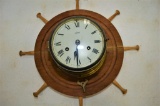 Schatz - German Made Key Wind Glass Case, Ship Clock w/ Nautical Ship Wheel