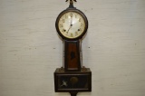 Sessions Banjo Clock w/ Silhouette of Pilgrim in Hat and Eagle on Top, Has