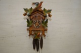 German Made Cuckoo Clock w/ Wood Colored Birds and Pendulum, 3 Weights, 11