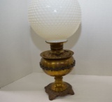 Brass Base w/ Applied Decoration on Side and Base Oil Lamp by Royal w/ Chim