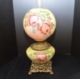 Double Globe Hand Painted Oil Lamp, Royal Wick and Metal Base