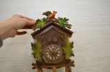 German Made Cuckoo Clock w/ Colored Leaves and Single Bird, Has Pendulum, 1