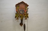 German Made Cuckoo Clock Missing Peak Adornment, 2 Woodpeckers on Side Pend