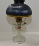 Clear Washington Drape Aladdin Model B Oil Lamp w/ Navy Blue Shade