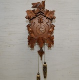 Battery Operated German Cuckoo Clock w/ Decorative Wood Leaves and Birds, P
