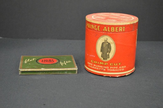 LuckyStrike Cigarette Tin and Prince Albert's Cardboard Tobacco Container