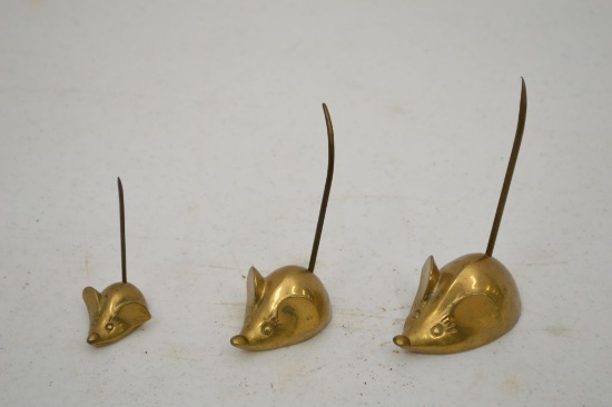 Group of 3 Brass Mouse Receipt Holders