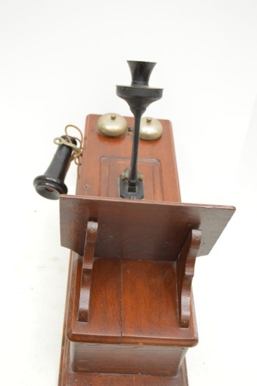 Antique Wall Phone w/ Crank, Walnut Wood, Missing Some guts