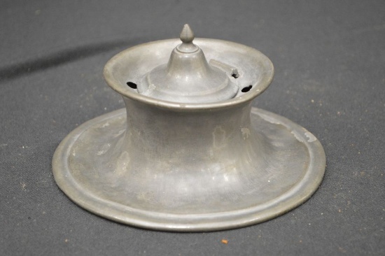 Pewter; Ink well, Hinged Top, 6 1/4 inches in Diameter