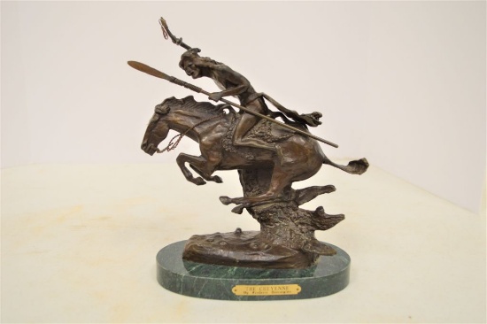 Bronze Statue of Indian on Horse, The Cheyenne by Frederic Remington, creat